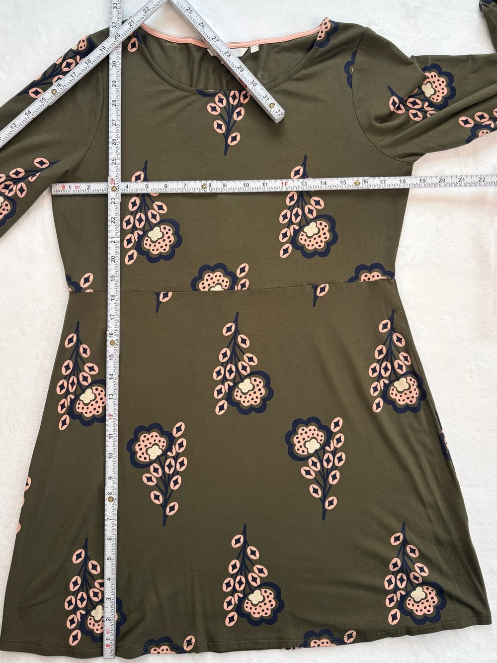 BODEN Lucie Jersey Tunic Dress 10P Green Floral Long Sleeve Stretch Midi - Picture 9 of 9